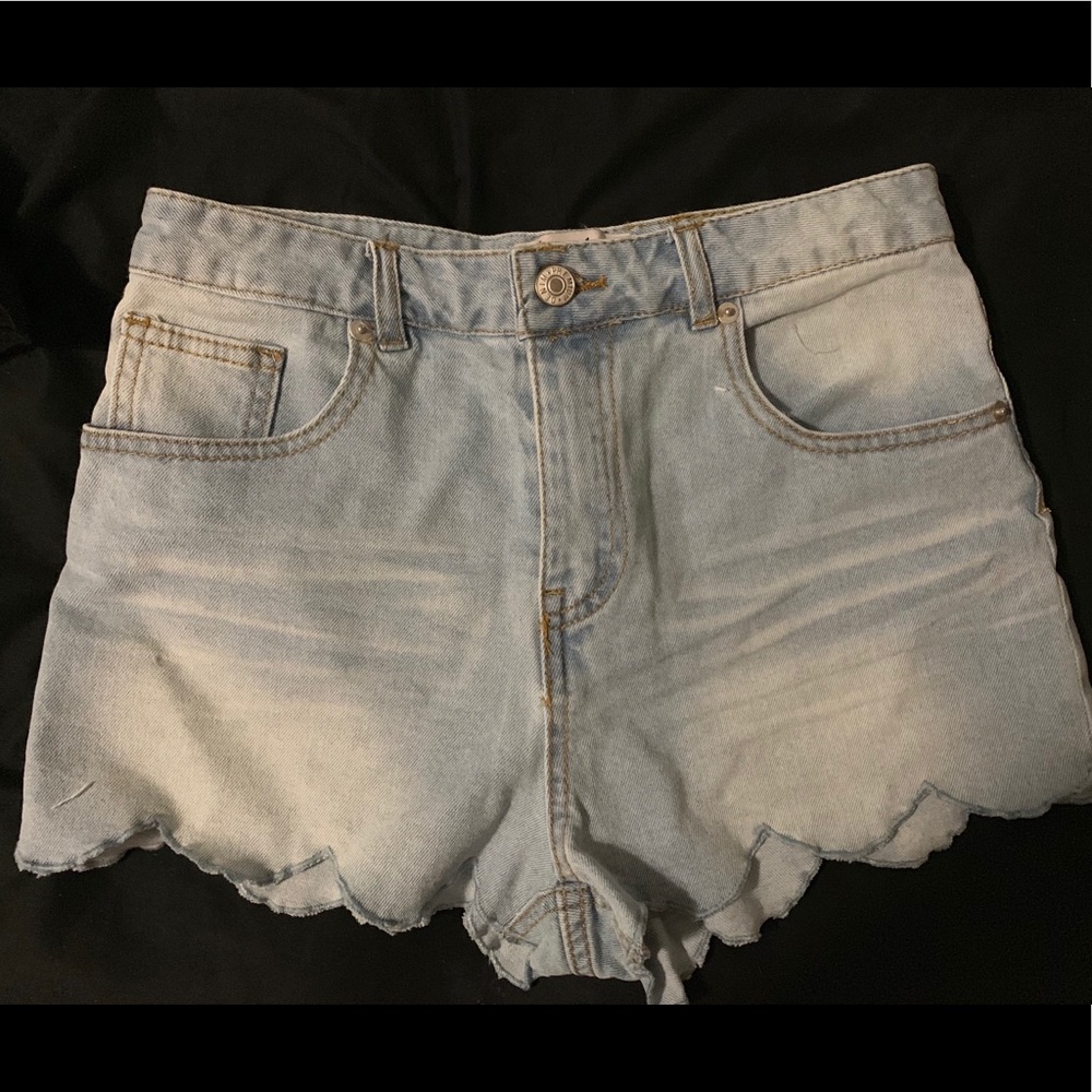 Denim Scalloped Shorts